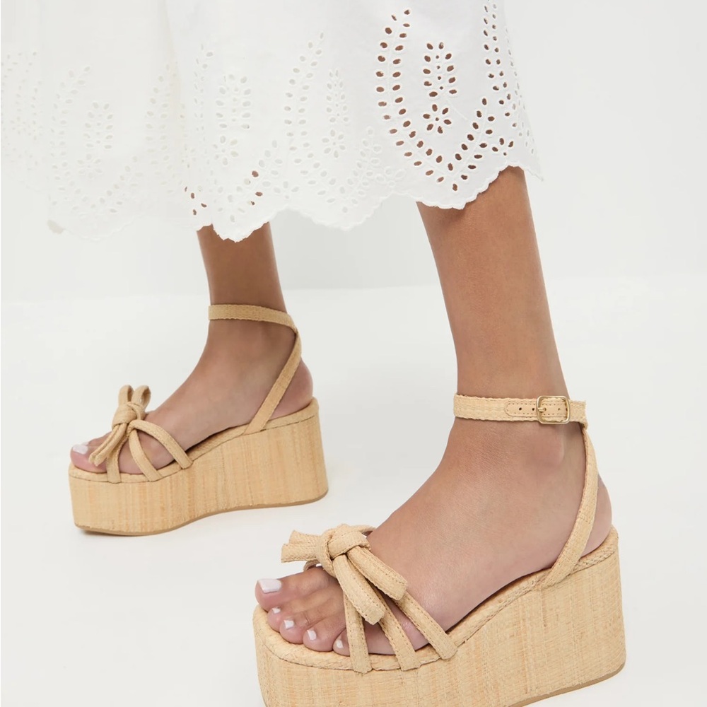 Loeffler Randall Tan Platform Sandals with Bow Detail